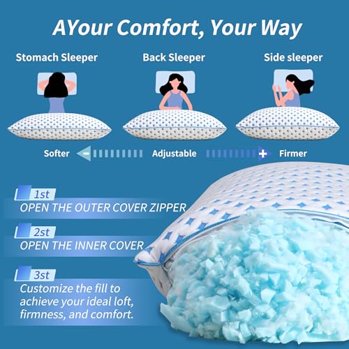 LOVELYREST Cooling Shredded Memory Foam Pillows, King Size Set of 2