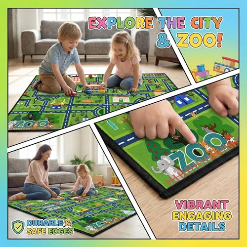 Kids City Life Road Play Rug - 2.5x4 Feet Non-Slip Educational Traffic Mat