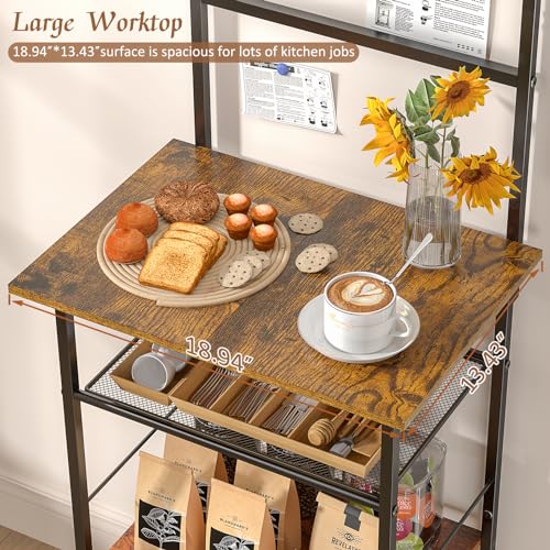 5-Tier Farmhouse Coffee Bar Station with Hooks, Small Space Bakers Rack