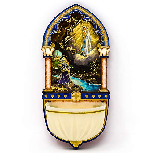 Luminous Holy Water Font with Gold Foil Highlights, 5-Inch Catholic Decor