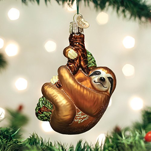 Handcrafted Blown Glass Smiling Sloth Christmas Tree Ornament