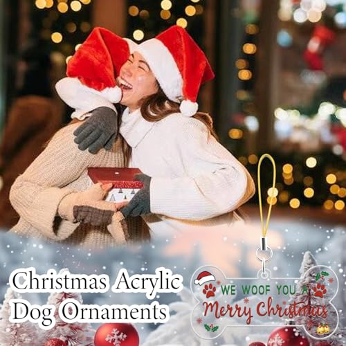 Sudikub Red Christmas Dog Stocking Ornament – Acrylic Holiday Gift, We Woof You A Merry Christmas