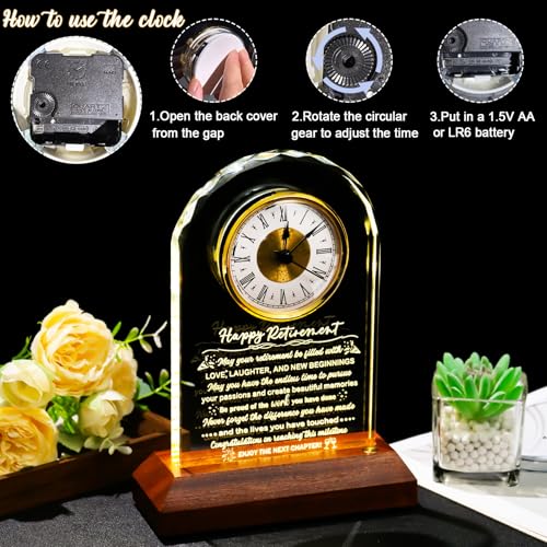 Retirement Glass Clock with Wooden Light Base - Keepsake Farewell Gift