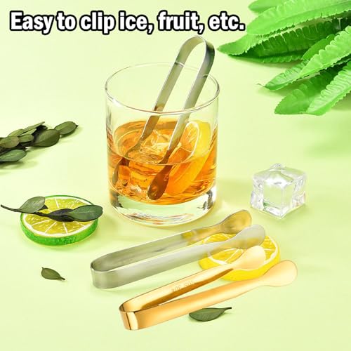 Gold 12Pcs Mini Stainless Steel Serving Tongs 4.3 Inch for Appetizers & Ice