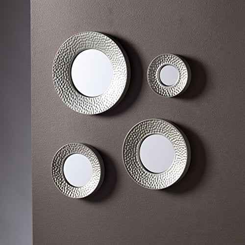 Hammered Silver Sphere Wall Mirror Set - 4-Piece Decorative Iron Round Mirrors