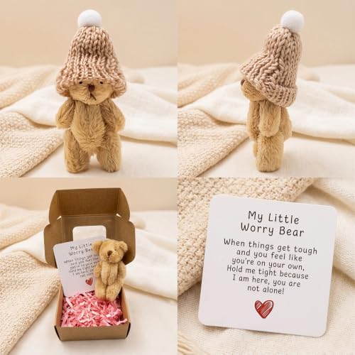 Handmade Pocket Bear with Encouraging Card - Small Emotional Support Plush