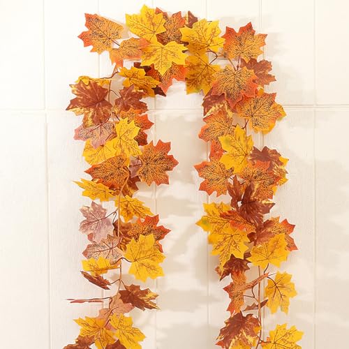 Artificial Autumn Maple Leaves Garland for Thanksgiving Decor - 3 Pack, 5.9 ft