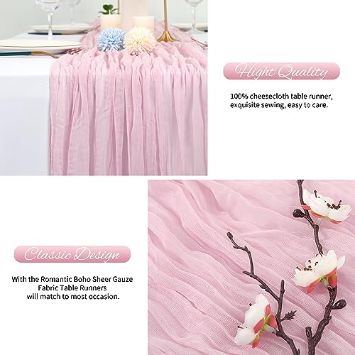 10 Pack 20x120 in Pink Cheesecloth Table Runner, 10ft Gauze Wedding Decor
