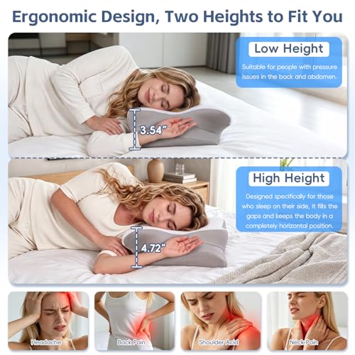 Ergonomic Cervical Neck Pillow with Memory Foam & Ice Silk Cover