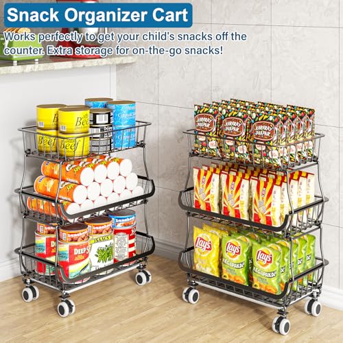 3-Tier Rolling Pantry Storage Cart with Wheels & Slide-Out Tray