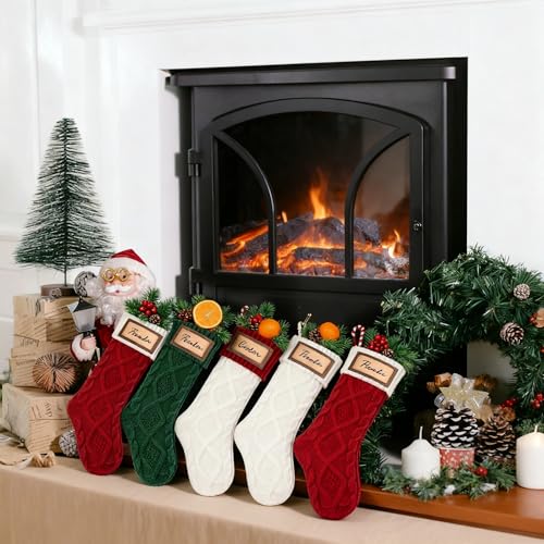 Personalized 18-Inch Christmas Stockings with Leather Patch - Green