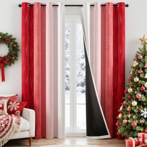 MIULEE Christmas Red and Grey Ombre Blackout Curtains 52x90 Inches, Pack of 2