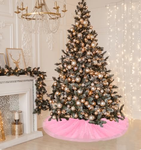 FIABC Christmas Wedding Tree Skirt,45 inch 4-Layer Fluffy Romantic