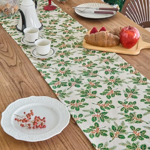 Haipey Style 3 Christmas Table Runner 13x72in - Linen & Polyester, Glitter Tree Design