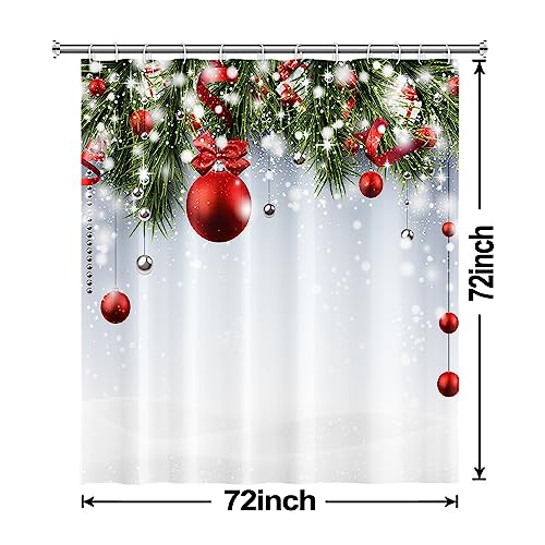 Christmas Shower Curtain 72x72 Inch Red & Silver Xmas Balls, 6 Pack…