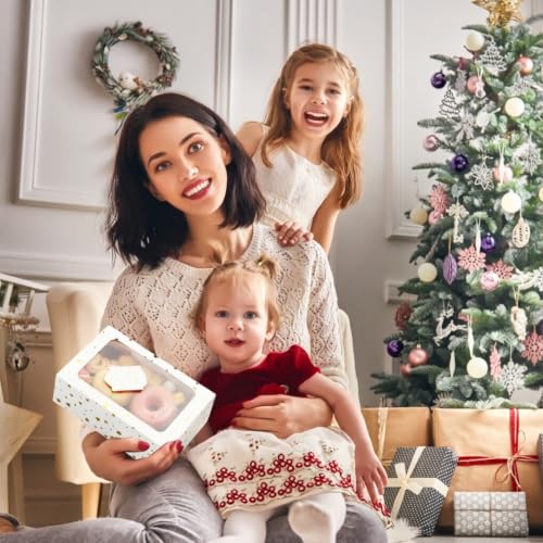 Gold Star & White 7-Piece Christmas Cookie Boxes with Window - 9x6x3 Inches