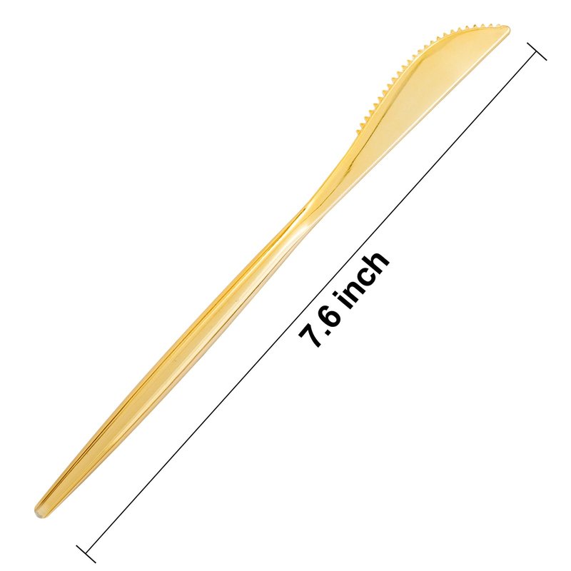 U-QE 60 Pack Gold Plastic Knives Heavy Duty - Solid and Durable Gold Disposable Silverware, Heavy Duty Plastic Cutlery Perfect for Parties, Weddings, Catering and Daily Use