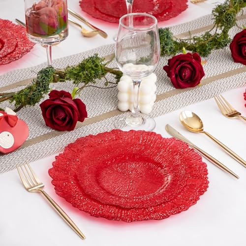 60Pcs Clear & Red Plastic Plates – U-QE Disposable Party Plates (Red Variant)