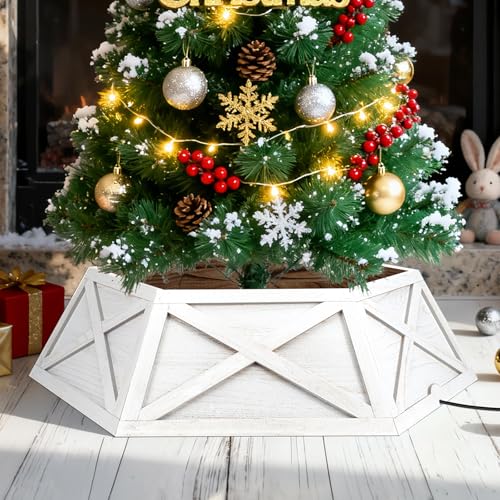 Paulmele White 35'' Hexagon Wooden Tree Collar - Standard Size