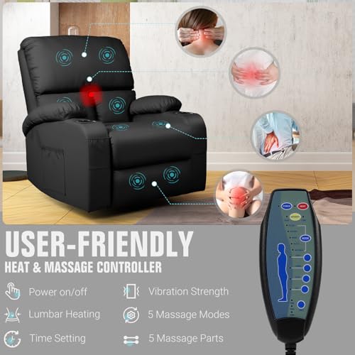 Swivel Rocking Recliner Chair with Massage, Heat, and USB Charging Ports