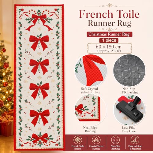 Christmas Runner Rug 2x6 Red Bow Vintage Runners for Hallways