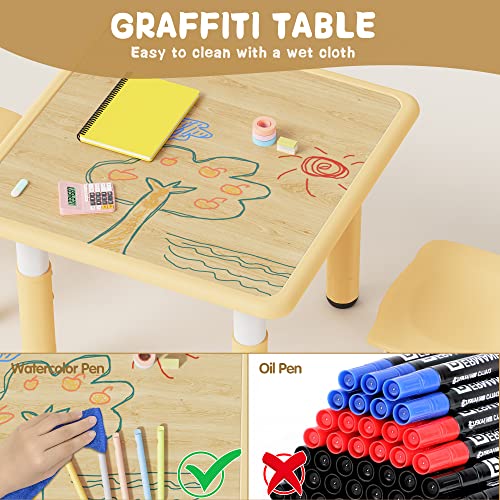 Height Adjustable Kids Table and 2 Chairs Set - Beige Toddler Desk
