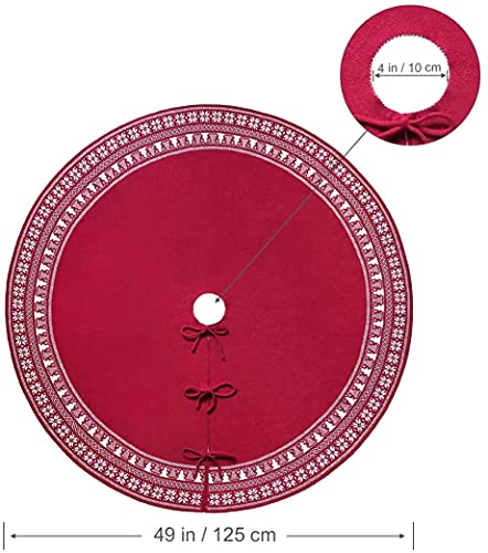 Dremisland 36-Inch Red Cable Knit Christmas Tree Skirt Rustic Holiday Decor