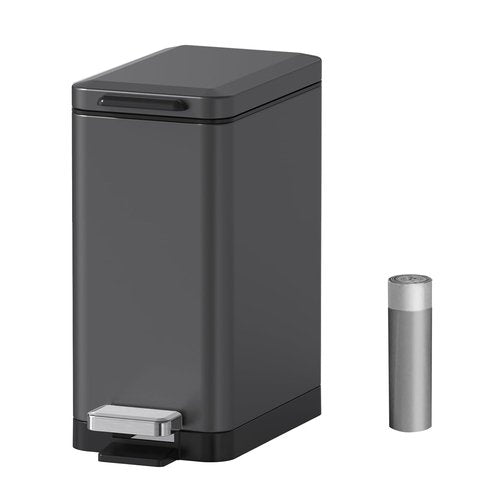 Mbillion Slim Stainless Steel Bathroom Trash Can - 10 Liter Soft Close Step Pedal Wastebasket | Dark Grey
