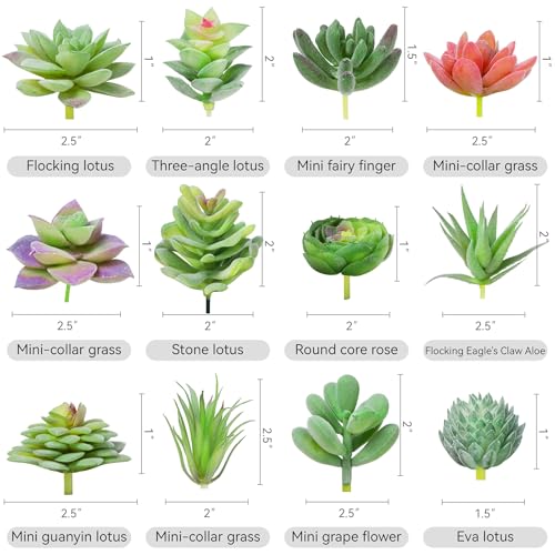 12 Pcs Mini Artificial Succulents, Flocked Faux Succulent Plants for Decor