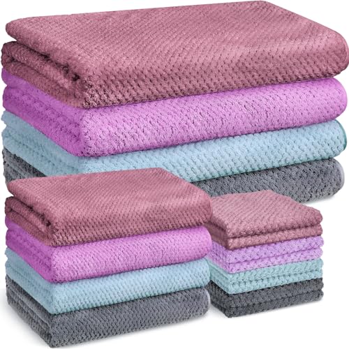 12-Piece Coral Fleece Bath Towel Set, Quick Dry Absorbent Washcloths