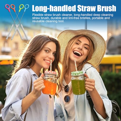 Extra Long Stainless Steel Straw Cleaner Brushes with Color Hanging Loops