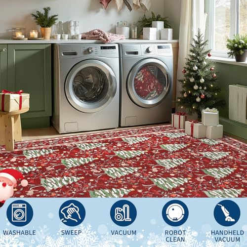 GarveeHome Red 2' x 6' Christmas Floor Runner Rug Non-Slip Washable Low-Pile with Tree & Animals Print