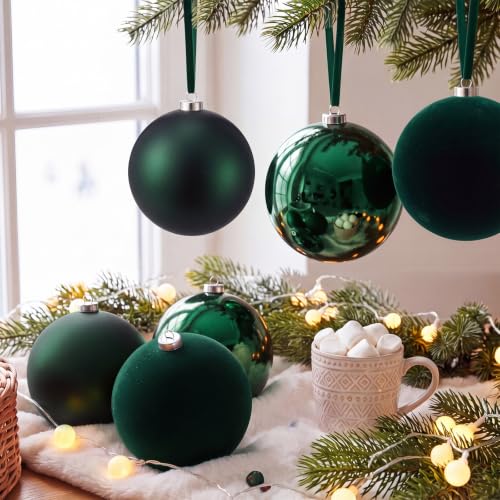 Yunlly 9-Piece Green Christmas Ornaments Set - Large 6 Inch Mixed Finish Decorations