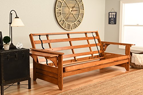 Phoenix Full Size Solid Hardwood Futon Sofa Bed with Mocha Mattress