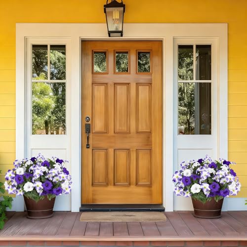 UV Resistant Outdoor Artificial Petunia Flowers - 6 Bundles (Purple-White)