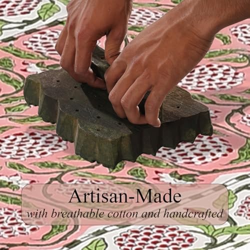 Ridhi Hand Block Print Table Runner Strawberry Pink 16x106 Inches, 100% Cotton