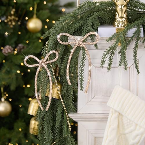 Champagne Gold Christmas Bows 12 Pcs 4.3 x 6 in - Flair Gifts Sparkle Tree Ornaments