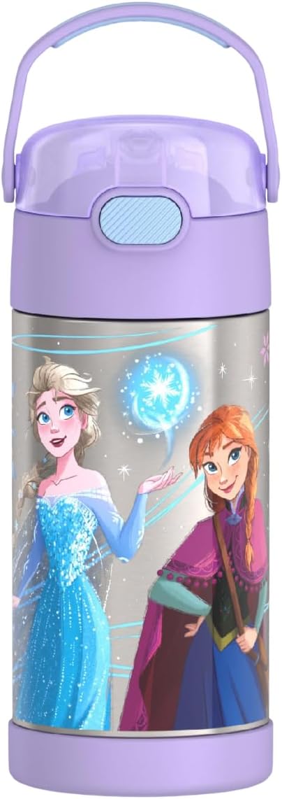 THERMOS FUNTAINER Water Bottle - 12 Ounce Stainless Steel Vacuum Insulated with Straw | Frozen 2 Design