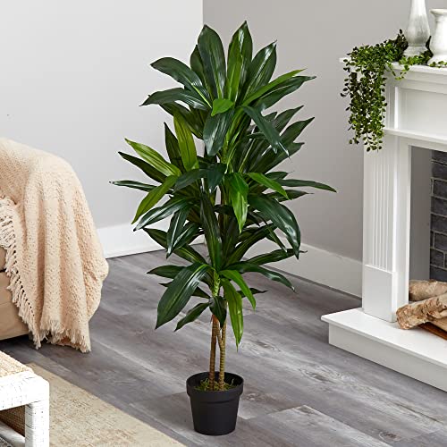 48-Inch Artificial Dracaena Plant with Pot, Real Touch Silk Foliage
