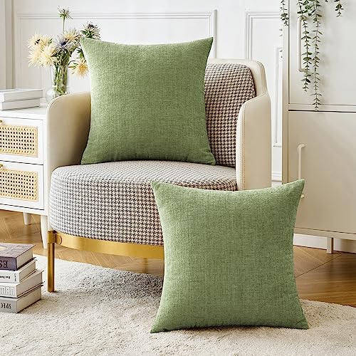 MIULEE Soft Chenille Throw Pillow Covers, Sage Green 18x18 Inch, Set of 2