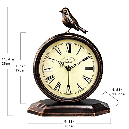 Vintage Metal Desk Clock, Silent Non-Ticking Farmhouse Table Clock