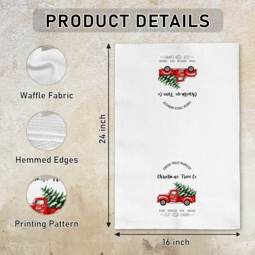 Christmas / 2 Red Truck Bathroom Towels Set - 16x24 Inches, Decorative Hand Towels