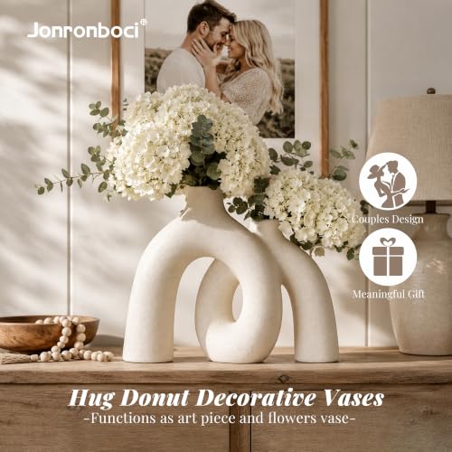 Matte Ceramic Hug Donut Vase Set - Modern Boho Home Decor (Cream White)