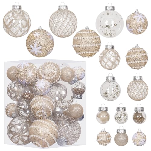 Champagne Christmas Ball Ornaments Set - 33 Shatterproof Holiday Decorations