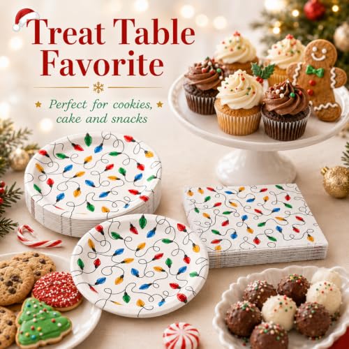KFJBPB Christmas Plates and Napkins Set - 50PCS 7 Inch Holiday Party Tableware