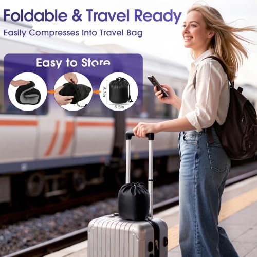 Memory Foam Travel Neck Pillow with Eye Mask & Earplugs - Black