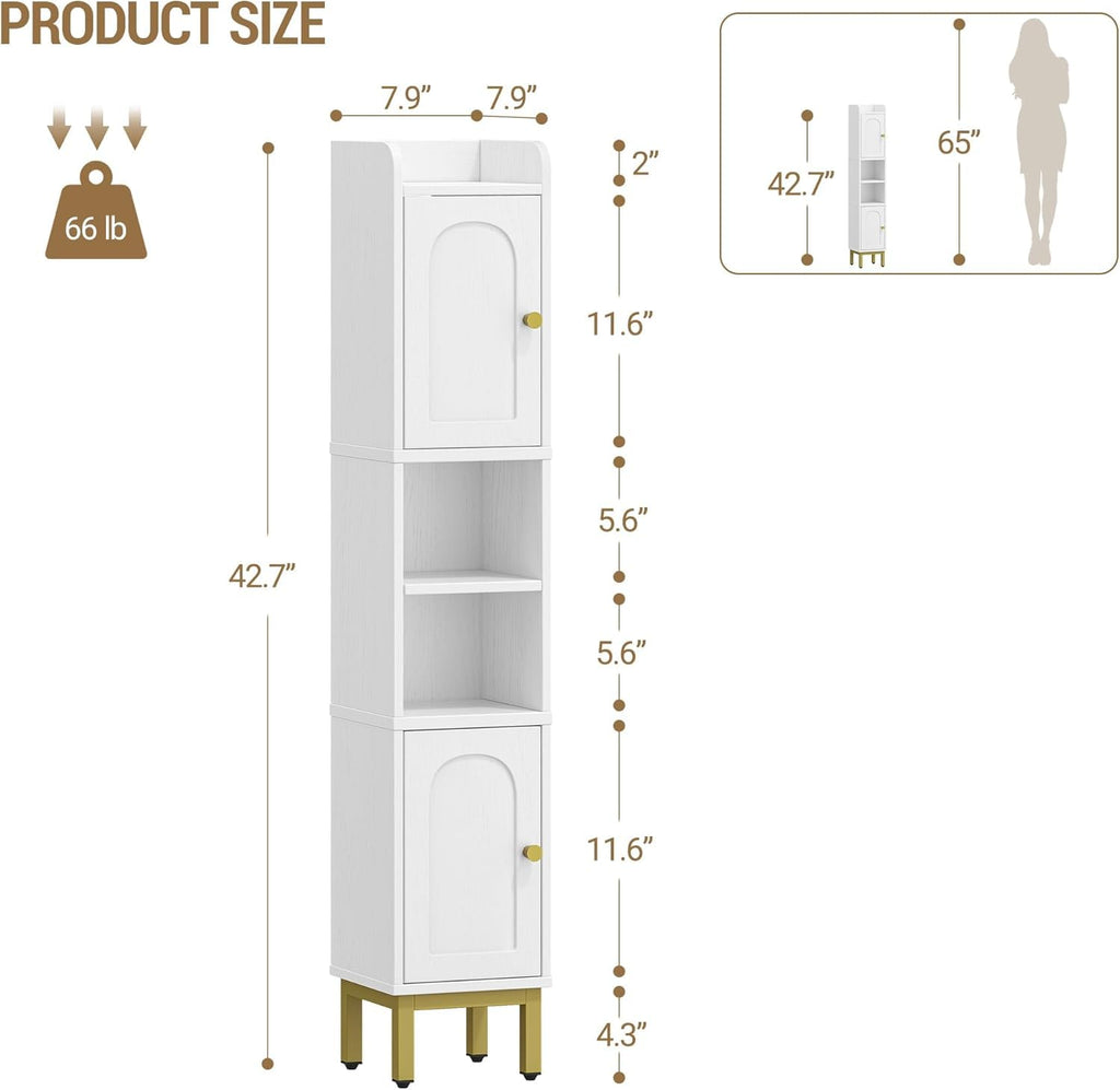 Hzuaneri Slim Bathroom Storage Cabinet, Narrow Bathroom Organizers and Storage with 4 Adjustable Feet, Laundry Room Organization for Small Space, Kitchen, Living Room, 2 Doors White BC22413G