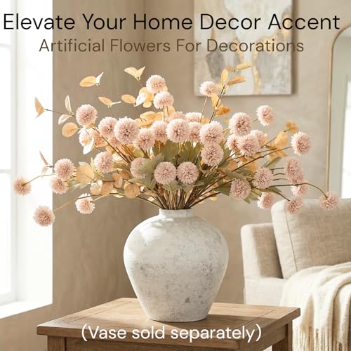 Beige Faux Silk Mums with Eucalyptus - 12 Stem Artificial Floral Arrangement
