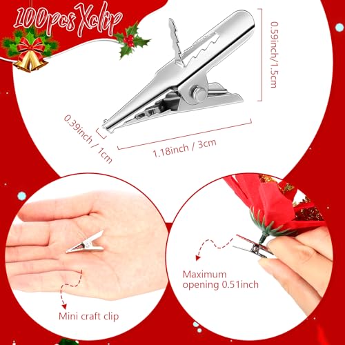 100-Pack Metal Alligator Clips for Christmas Ornaments - 1.18 Inch Craft Clamps