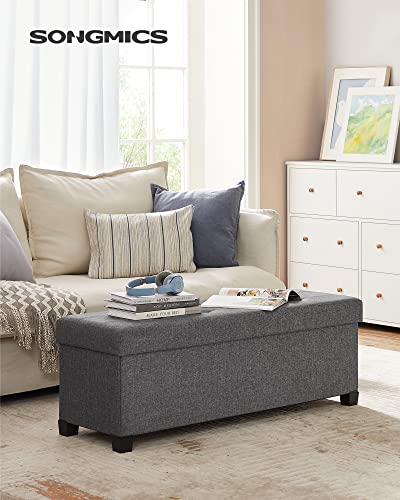 Foldable Storage Ottoman Bench with Legs, 43-Inch Linen-Look Foot Rest